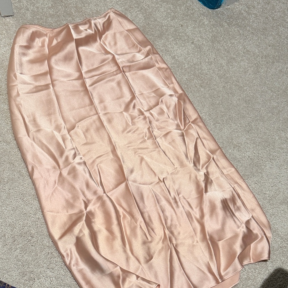 Mango Light Pink Satin Pencil Skirt